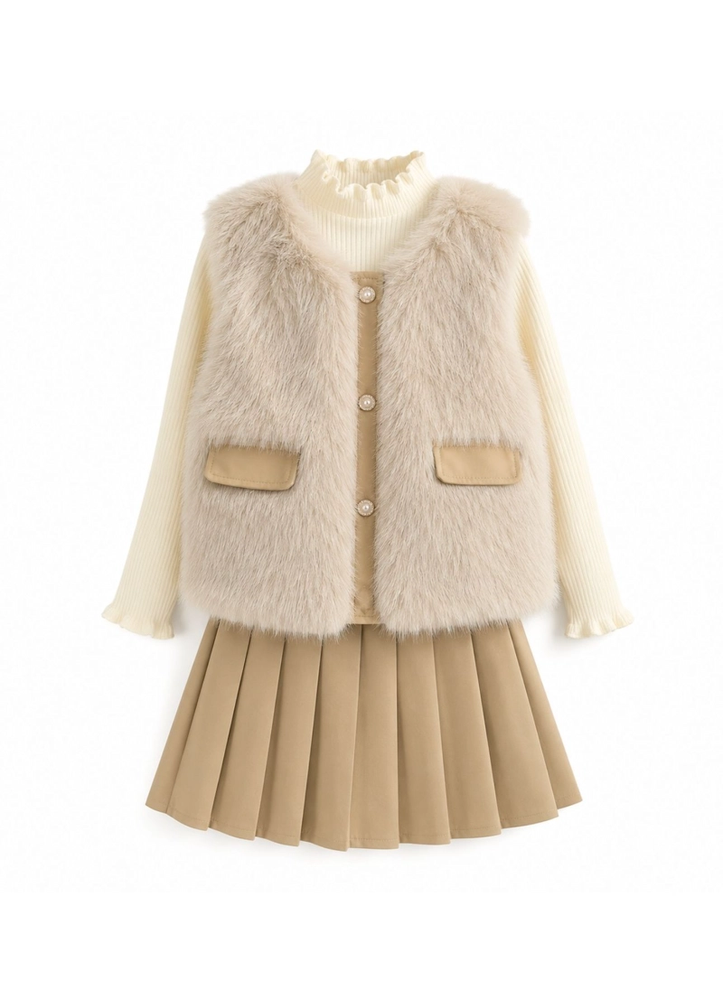 CHALECO PELUDO NIÑA CONJUNTO FALDA INVIERNO ELEGANTE - 4