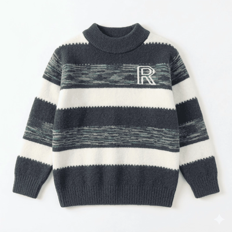 SUETER NIÑO INVIERNO TEJIDO RAYADO CUELLO ALTO MODA INFANTIL - 1
