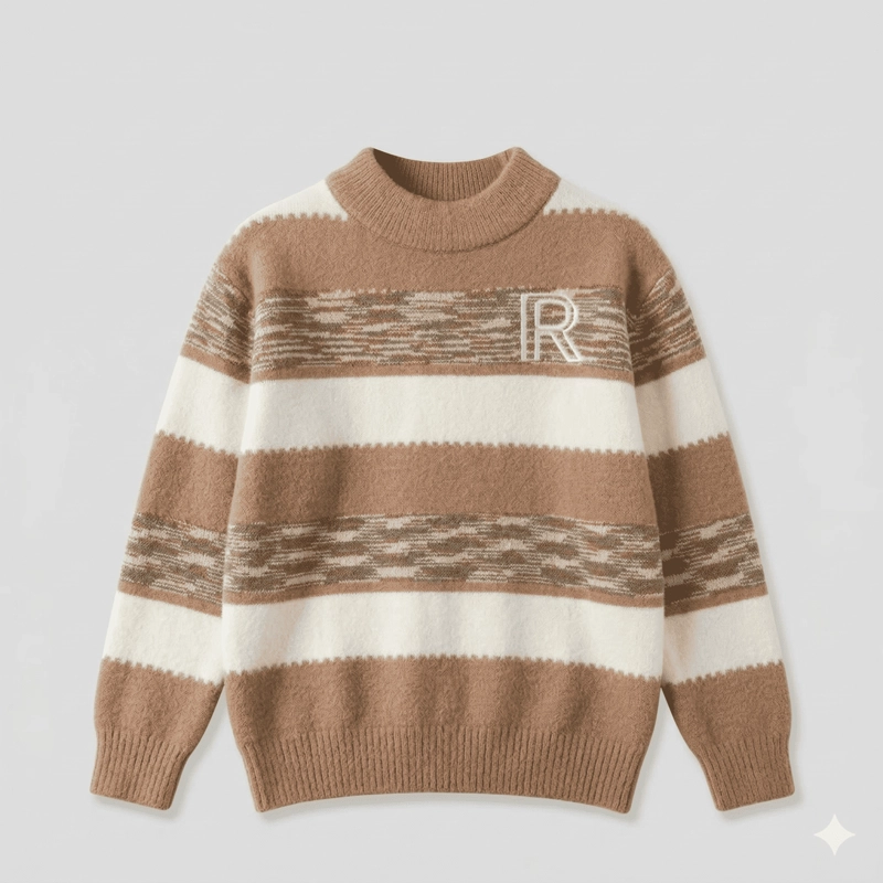 SUETER NIÑO INVIERNO TEJIDO RAYADO CUELLO ALTO MODA INFANTIL - 1
