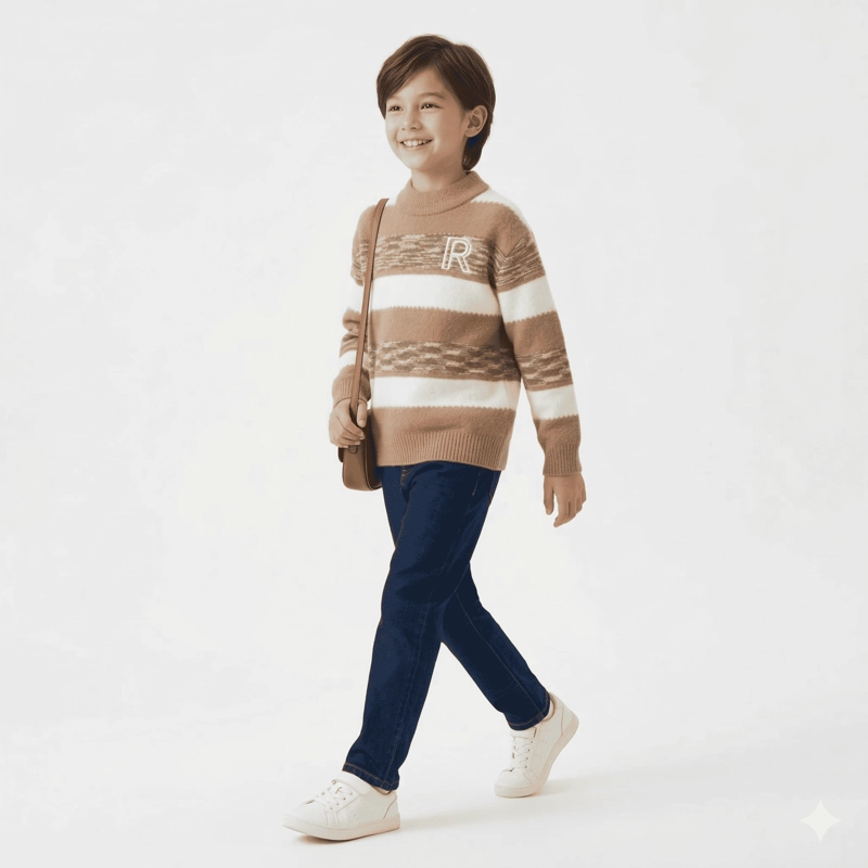 SUETER NIÑO INVIERNO TEJIDO RAYADO CUELLO ALTO MODA INFANTIL - 2