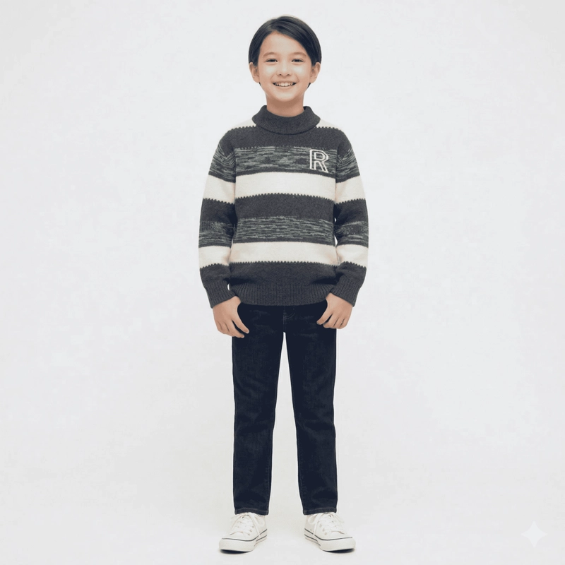 SUETER NIÑO INVIERNO TEJIDO RAYADO CUELLO ALTO MODA INFANTIL - 3