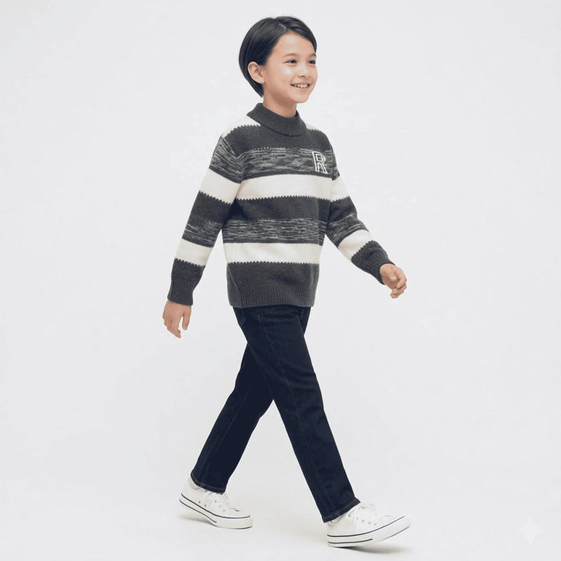 SUETER NIÑO INVIERNO TEJIDO RAYADO CUELLO ALTO MODA INFANTIL - 4