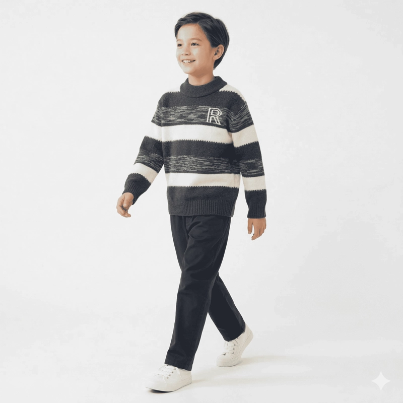 SUETER NIÑO INVIERNO TEJIDO RAYADO CUELLO ALTO MODA INFANTIL - 5
