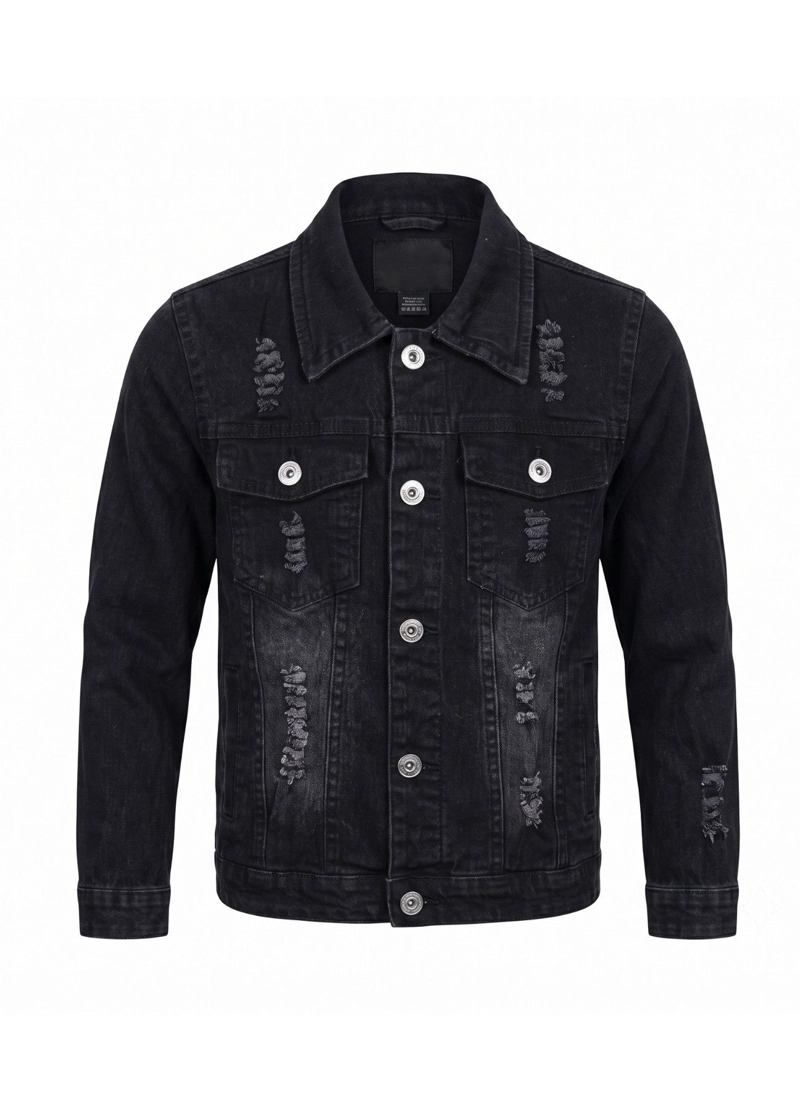 CHAQUETA MEZCLILLA NIÑO JEAN DESGASTADA ROTOS MODA URBANA - 1