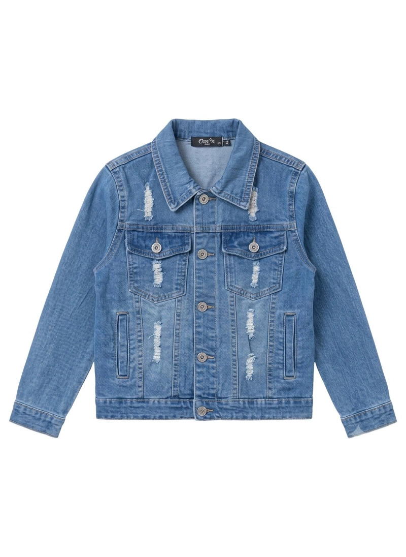 CHAQUETA MEZCLILLA NIÑO JEAN DESGASTADA ROTOS MODA URBANA - 2