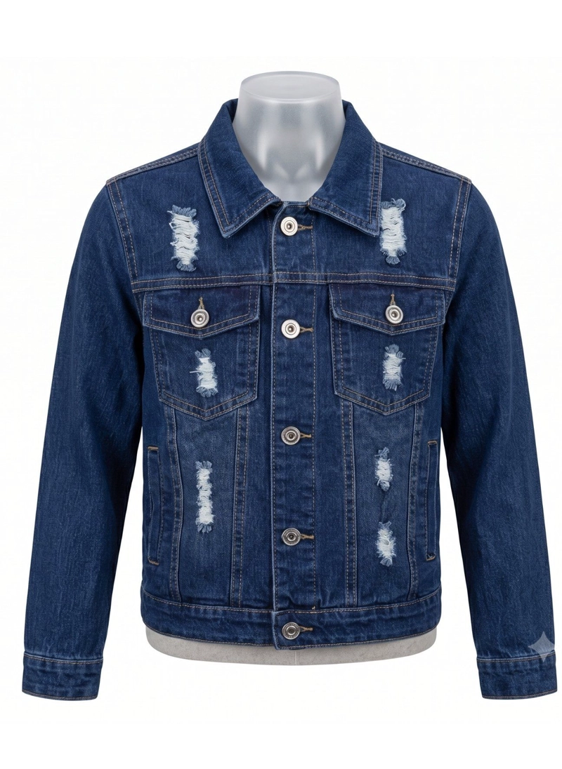 CHAQUETA MEZCLILLA NIÑO JEAN DESGASTADA ROTOS MODA URBANA - 3