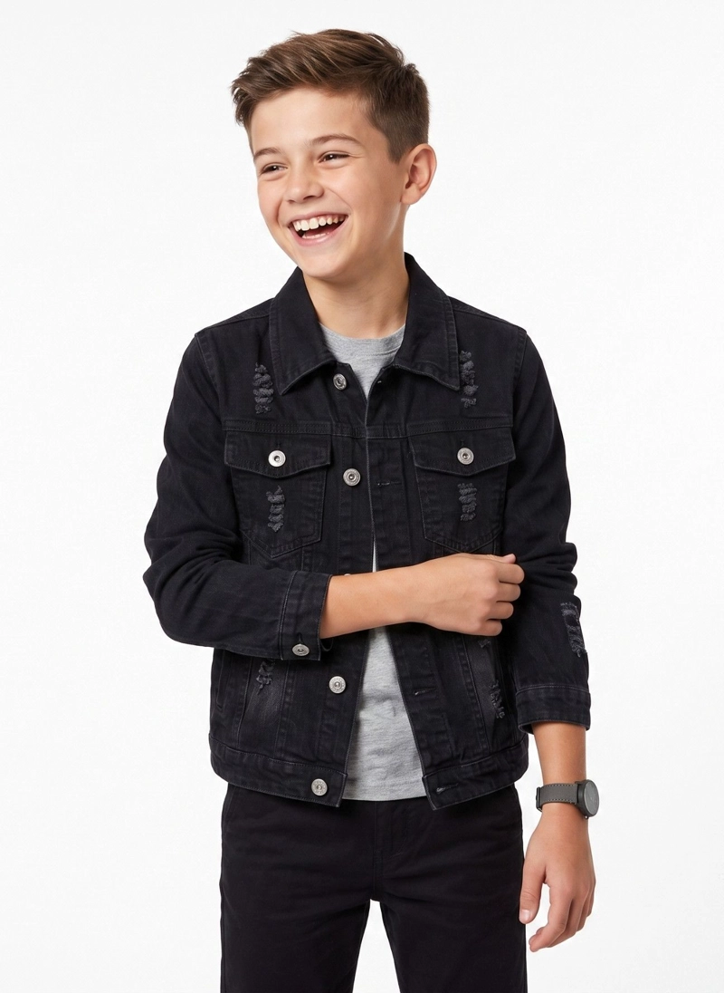 CHAQUETA MEZCLILLA NIÑO JEAN DESGASTADA ROTOS MODA URBANA - 5