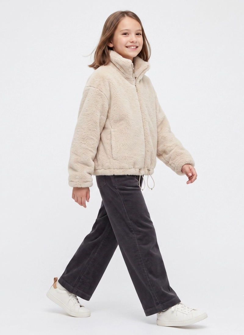 CHAQUETA CHIPORRO NIÑA OVERZISE BEIGE SUPER SUAVE Y ABRIGO - 1