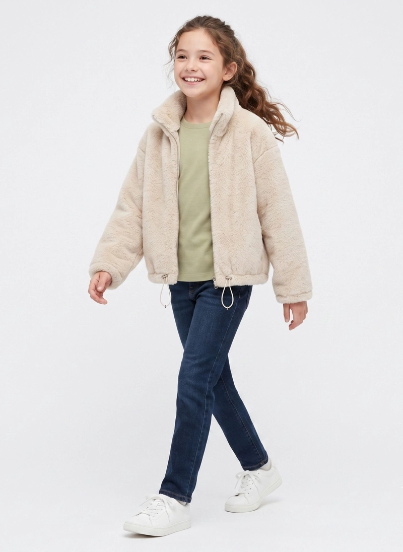 CHAQUETA CHIPORRO NIÑA OVERZISE BEIGE SUPER SUAVE Y ABRIGO - 3