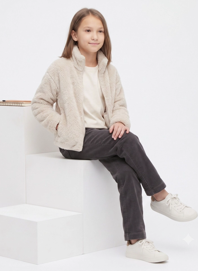 CHAQUETA CHIPORRO NIÑA OVERZISE BEIGE SUPER SUAVE Y ABRIGO - 4