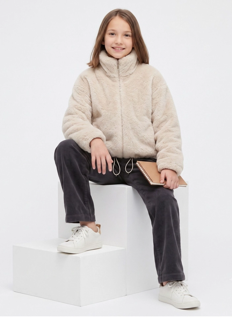 CHAQUETA CHIPORRO NIÑA OVERZISE BEIGE SUPER SUAVE Y ABRIGO - 5