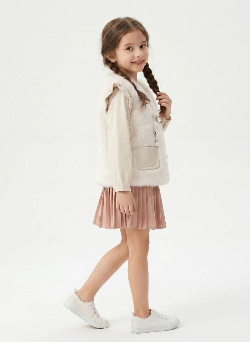 CHALECO PELUDO NIÑA PIEL SINTETICA ELEGANTE CON PERLITAS - 3
