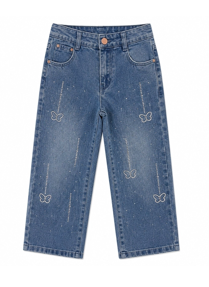 JEANS WIDE LEG CON BRILLOS MARIPOSAS STRASS TIRO ALTO - 3