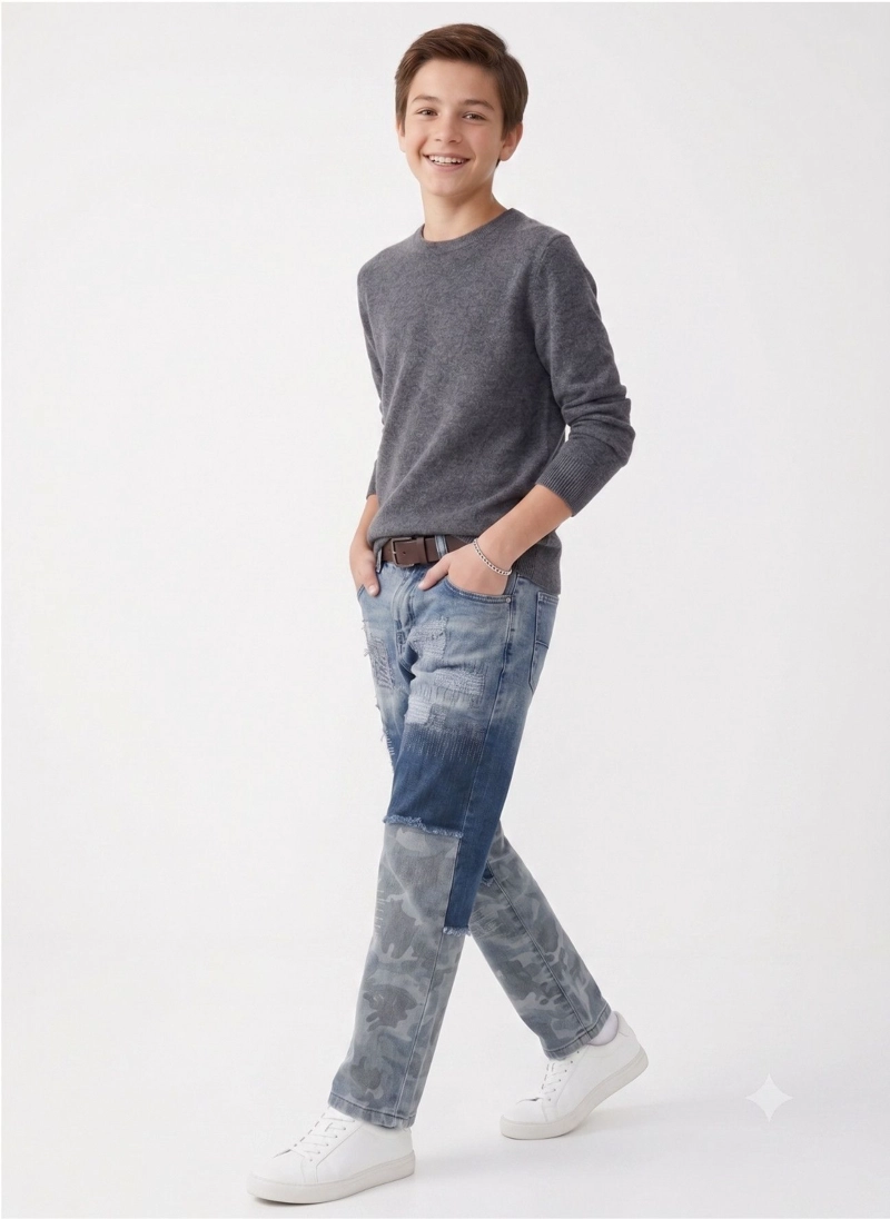 JEANS NIÑO PATCHWORK CAMUFLAJE PANTALON MEZCLILLA MODA - 1