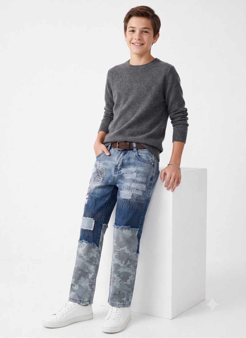 JEANS NIÑO PATCHWORK CAMUFLAJE PANTALON MEZCLILLA MODA - 2