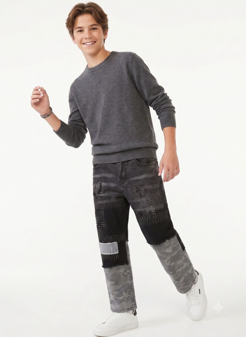 JEANS NIÑO PATCHWORK CAMUFLAJE PANTALON MEZCLILLA MODA - 2