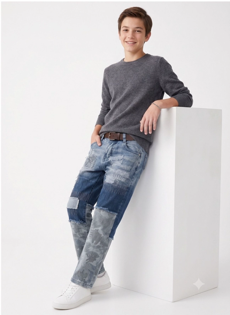 JEANS NIÑO PATCHWORK CAMUFLAJE PANTALON MEZCLILLA MODA - 3