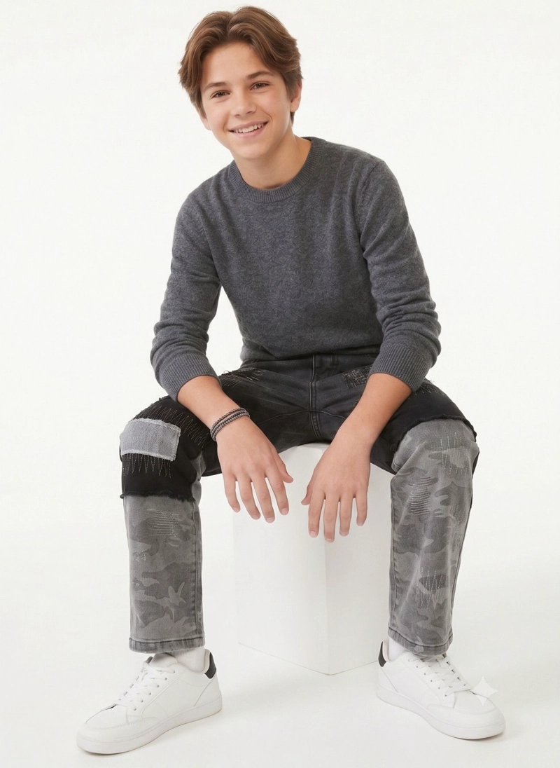 JEANS NIÑO PATCHWORK CAMUFLAJE PANTALON MEZCLILLA MODA - 3