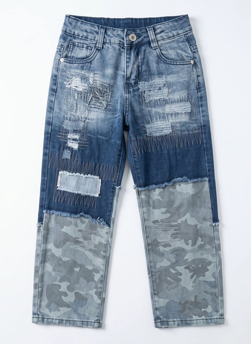 JEANS NIÑO PATCHWORK CAMUFLAJE PANTALON MEZCLILLA MODA - 4