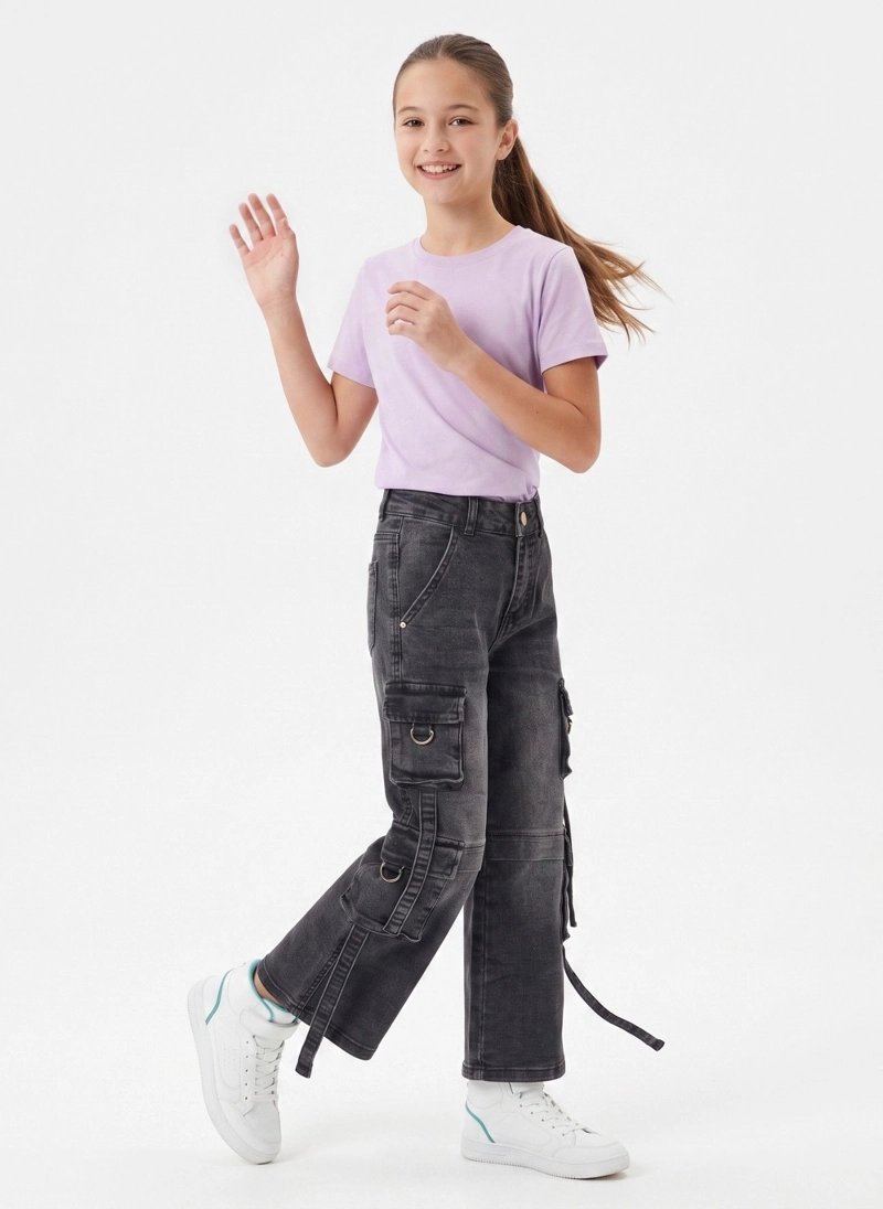 PANTALON CARGO NIÑA JEANS HOLGADO ESTILO URBANO Y2K - 1