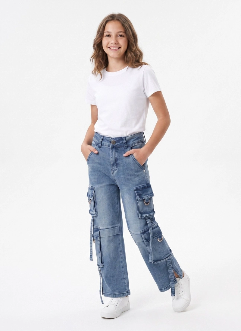 PANTALON CARGO NIÑA JEANS HOLGADO ESTILO URBANO Y2K - 2