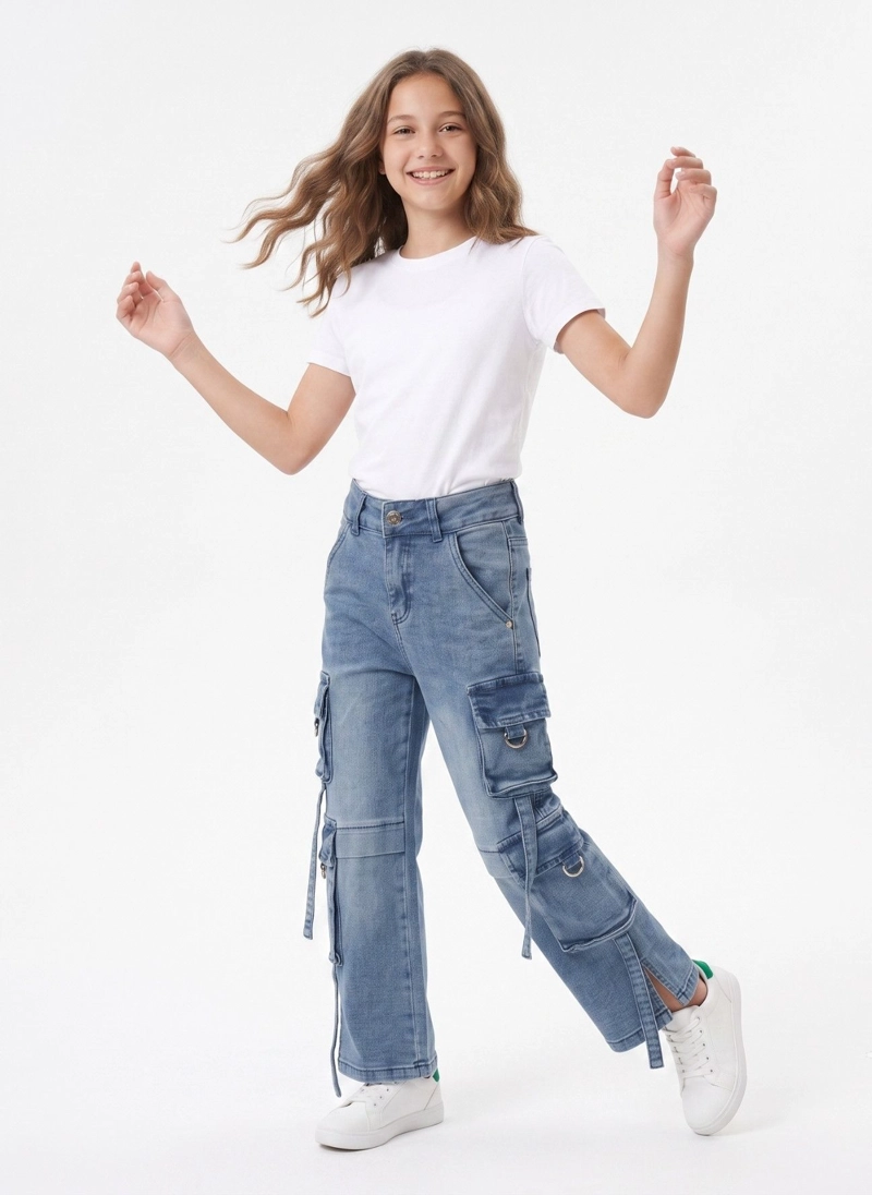 PANTALON CARGO NIÑA JEANS HOLGADO ESTILO URBANO Y2K - 3
