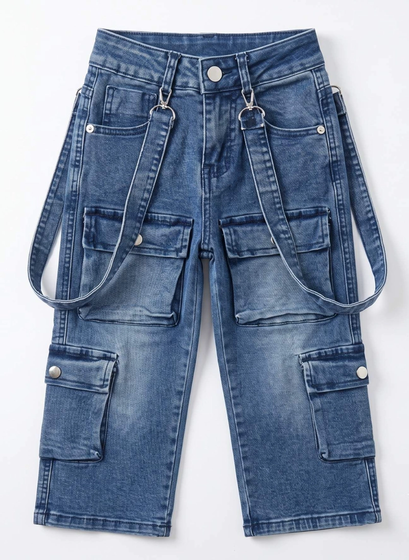 JEANS CARGO NIÑA CON TIRANTES Y BOLSILLOS MODA URBANA - 2