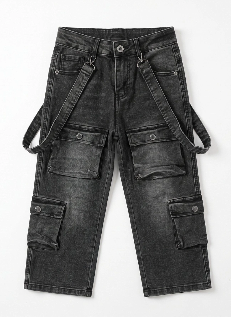 JEANS CARGO NIÑA CON TIRANTES Y BOLSILLOS MODA URBANA - 3