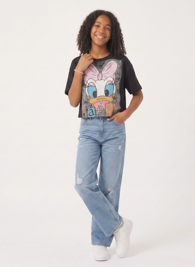 POLERA CROP TOP NINA ESTAMPADA JUVENIL ALGODON SUAVE MODA - 1