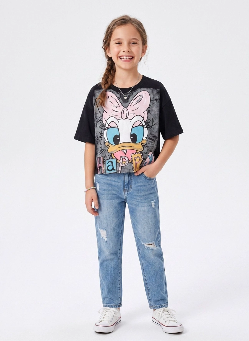 POLERA CROP TOP NINA ESTAMPADA JUVENIL ALGODON SUAVE MODA - 4