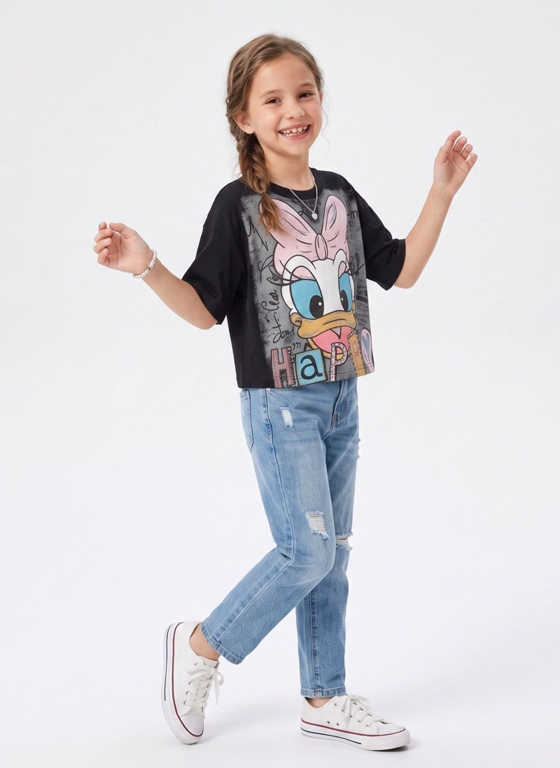 POLERA CROP TOP NINA ESTAMPADA JUVENIL ALGODON SUAVE MODA - 5