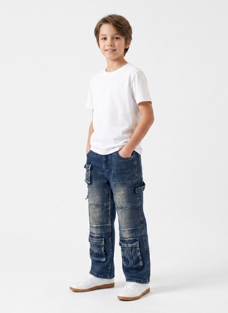 PANTALON JEANS CARGO NIÑO DENIM URBANO BOLSILLOS - 1