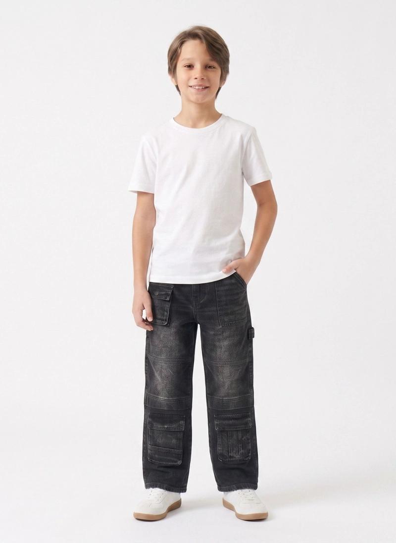 PANTALON JEANS CARGO NIÑO DENIM URBANO BOLSILLOS - 1