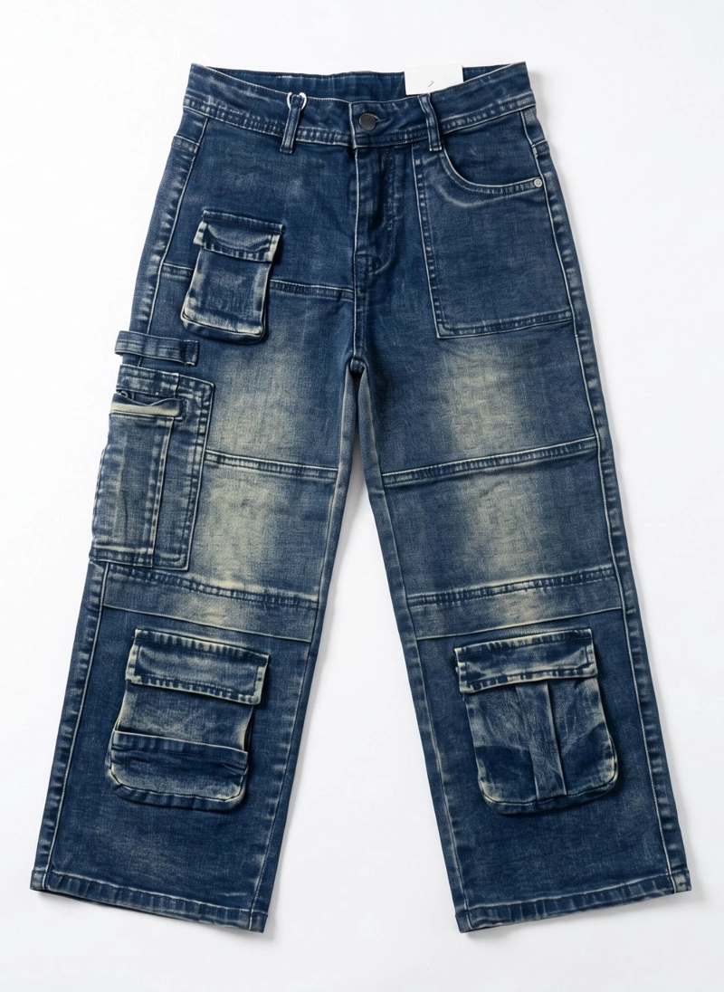 PANTALON JEANS CARGO NIÑO DENIM URBANO BOLSILLOS - 2