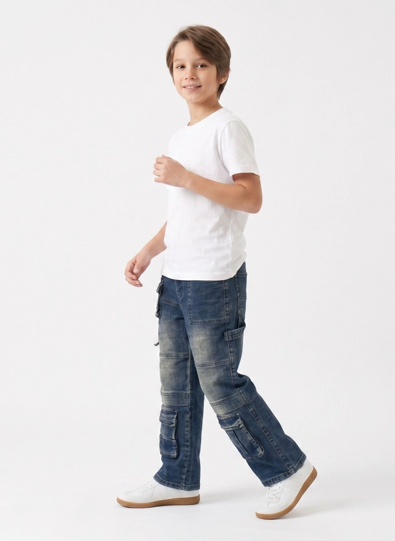 PANTALON JEANS CARGO NIÑO DENIM URBANO BOLSILLOS - 3