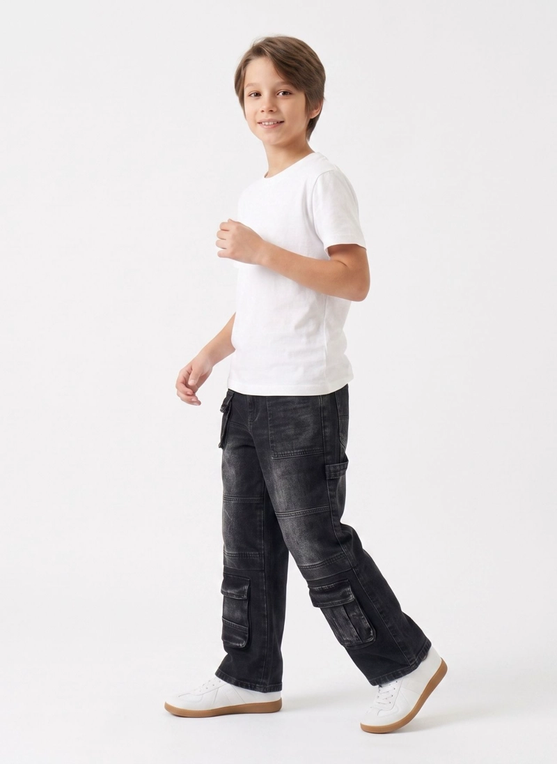 PANTALON JEANS CARGO NIÑO DENIM URBANO BOLSILLOS - 3