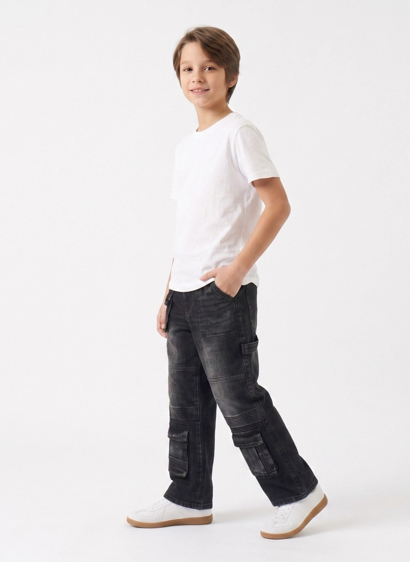 PANTALON JEANS CARGO NIÑO DENIM URBANO BOLSILLOS - 4