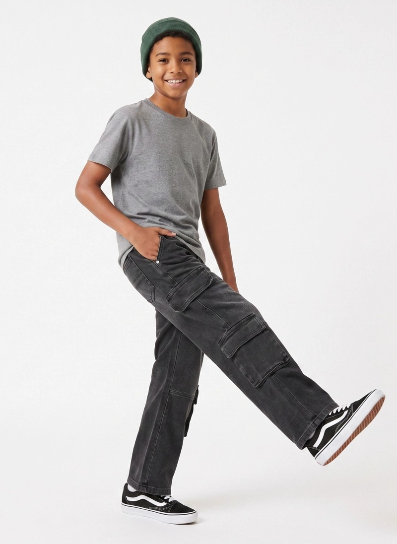 PANTALON JEANS CARGO NIÑO DENIM ESTILO URBANO - 4