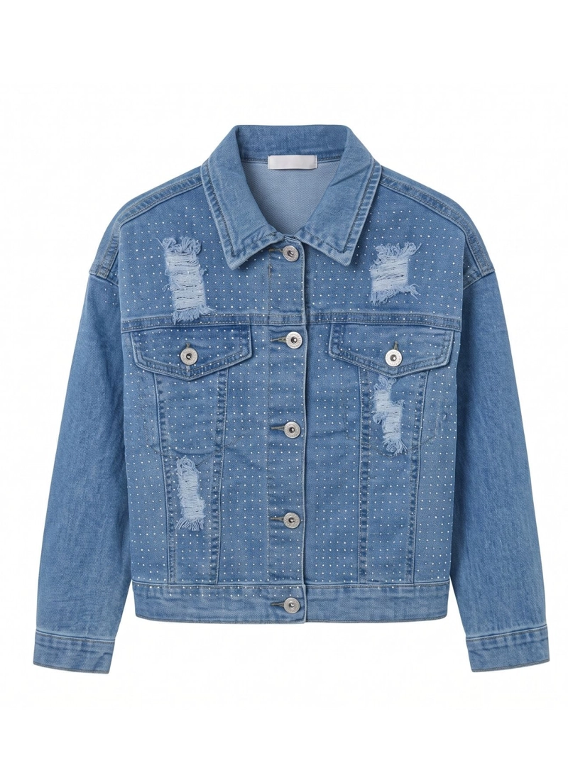 CHAQUETA DE MEZCLILLA NIÑA CON BRILLOS Y RASGADOS DENIM - 4