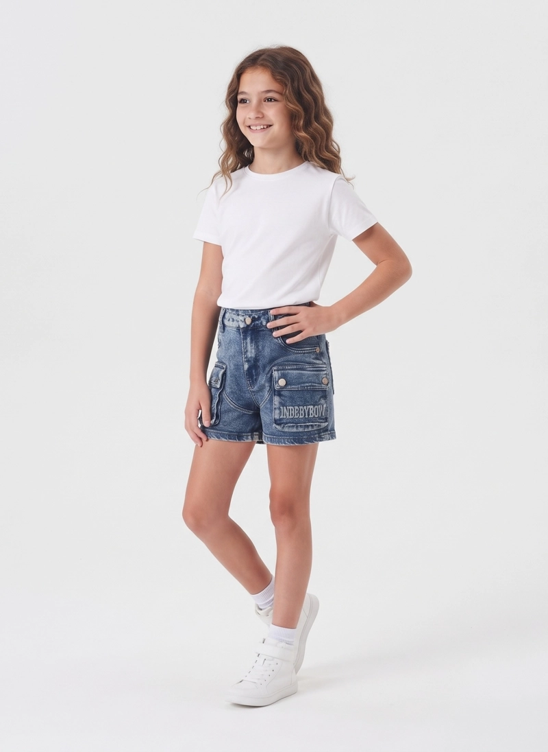 SHORT DENIM NIÑA CARGO KIBOU CON BOLSILLOS - 2
