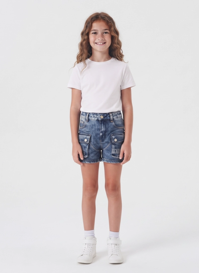 SHORT DENIM NIÑA CARGO KIBOU CON BOLSILLOS - 4
