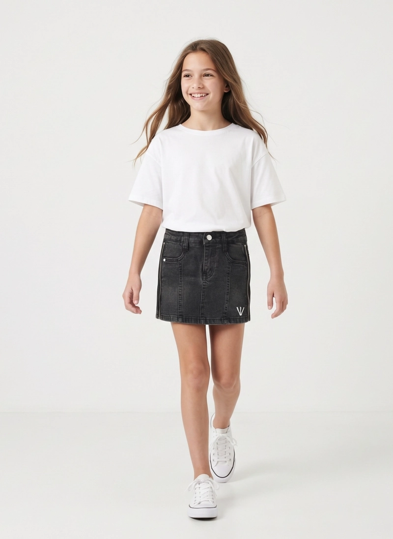 FALDA JEANS NIÑA CON CIERRES MEZCLILLA URBANA TRENDY - 2