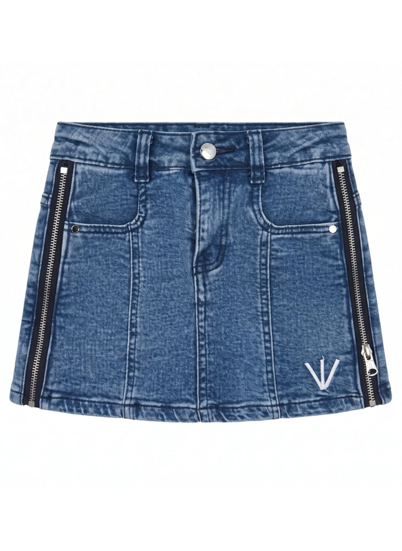 FALDA JEANS NIÑA CON CIERRES MEZCLILLA URBANA TRENDY - 2