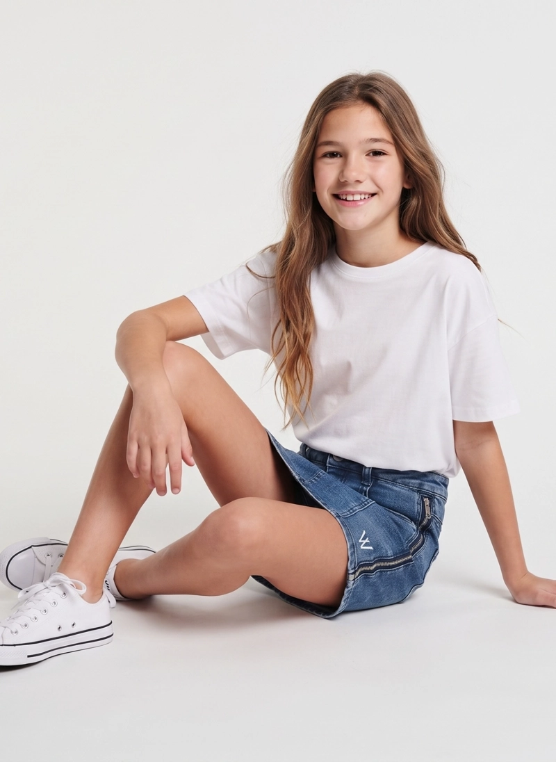 FALDA JEANS NIÑA CON CIERRES MEZCLILLA URBANA TRENDY - 3