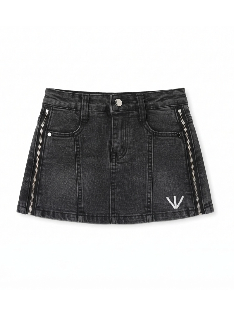 FALDA JEANS NIÑA CON CIERRES MEZCLILLA URBANA TRENDY - 4