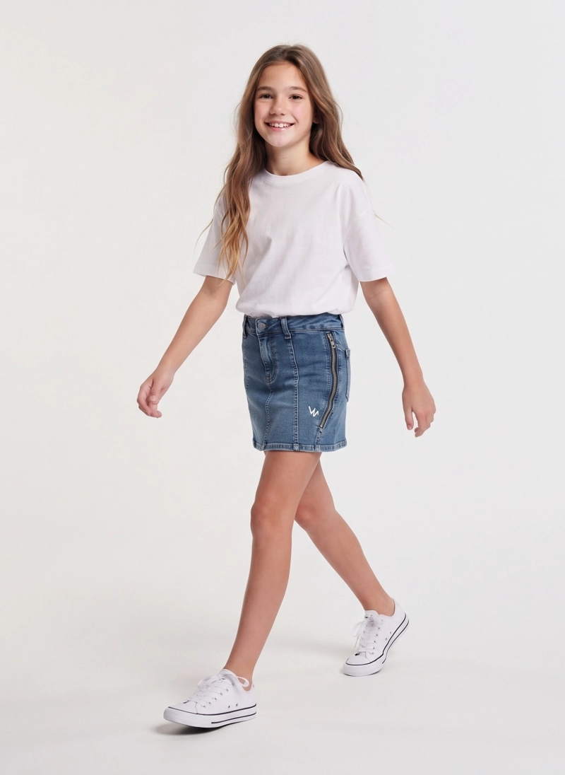FALDA JEANS NIÑA CON CIERRES MEZCLILLA URBANA TRENDY - 4