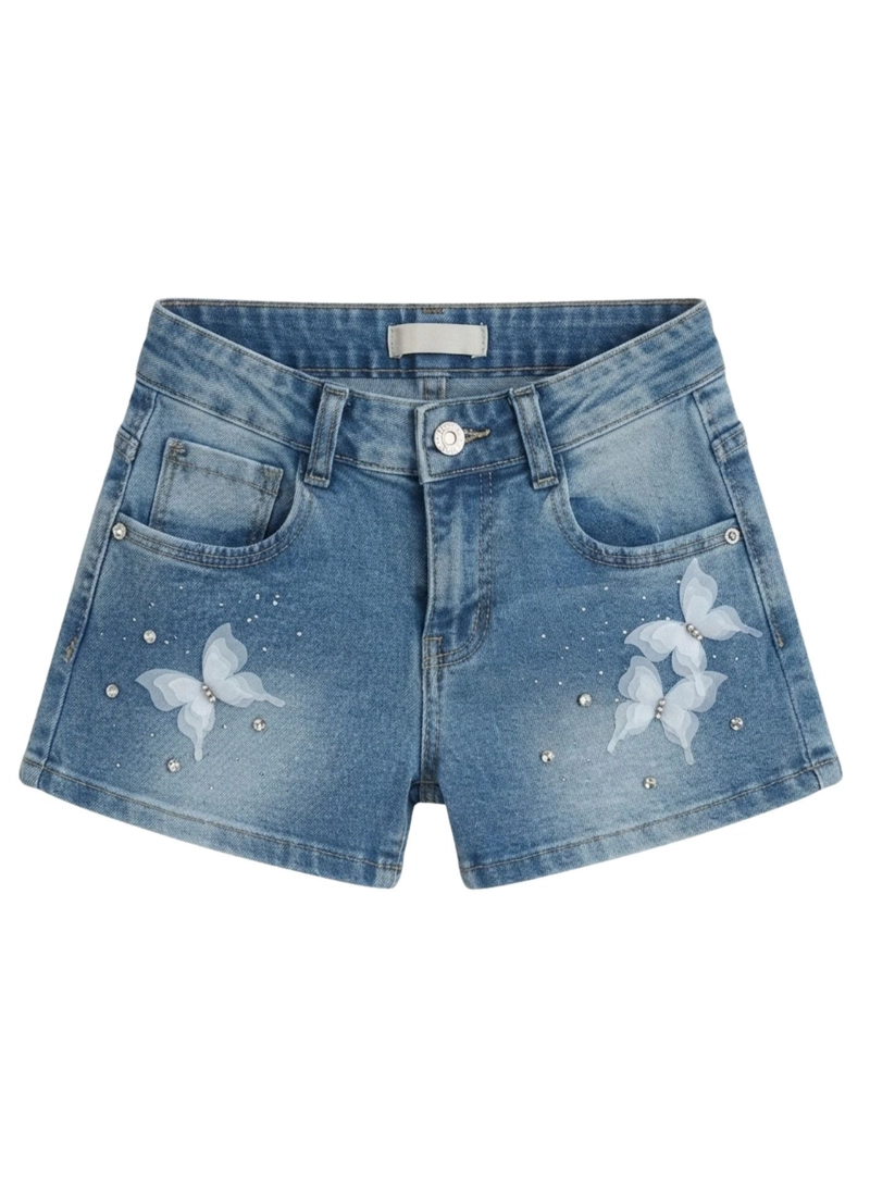 SHORT DENIM NIÑA MEZCLILLA CON MARIPOSAS Y BRILLOS - 5