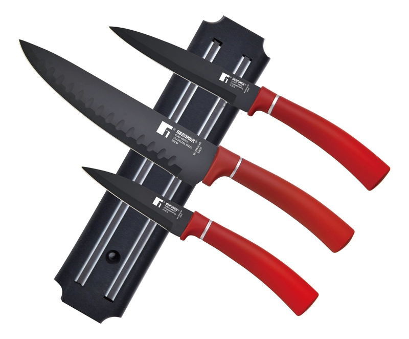 SET 3 CUCHILLOS + BARRA MAGNETICA ACERO INOX ROJO CLASSIQUE - 1