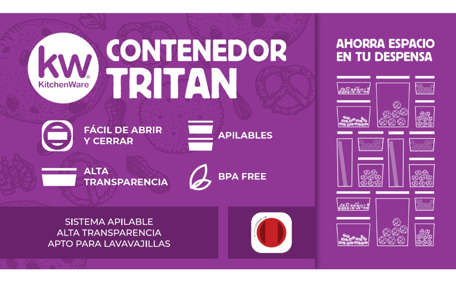 CONTENEDOR HERMÉTICO CUADRADO 350 ML TRITAN - KITCHENWARE - 2