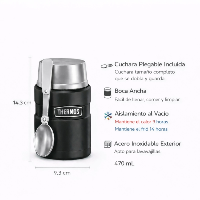 TERMO COMIDA 470ML KING ACERO INOXIDABLE NEGRO - 4